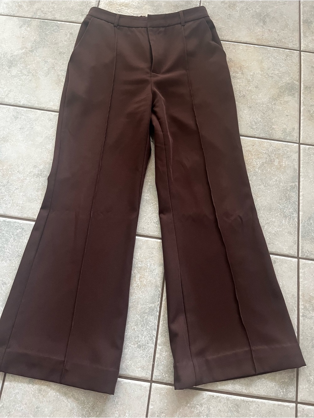 Missguided brown woman dress pants wide leg stretch waist